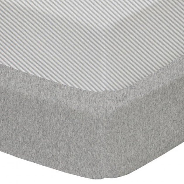 Living Textiles Jersey COT Fitted Sheets 2pk - Grey Strip/Melange