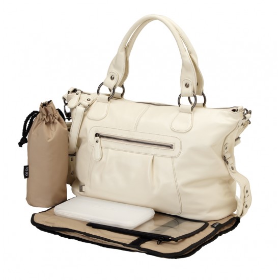 OiOi Ivory Leather Slouch Tote Diaper Bag