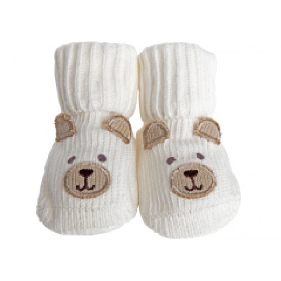Playette Novelty Bootie Socks 0-6 months - White Bear