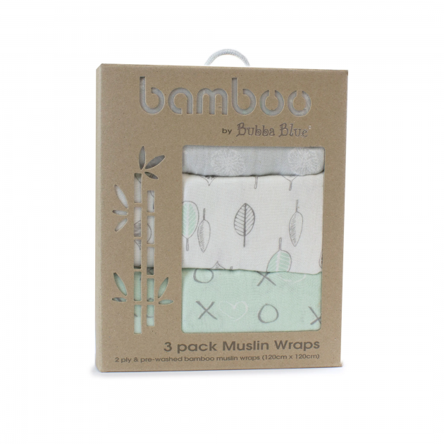 Bubba Blue Bamboo Muslin Swaddle Wraps 3pk - Mint Meadow