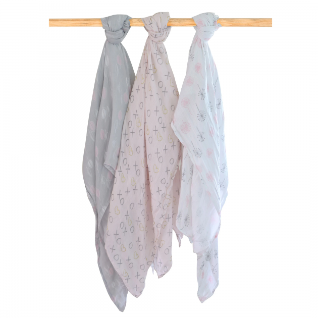 Bubba Blue Bamboo Muslin Swaddle Wraps 3pk - Pink Bloom