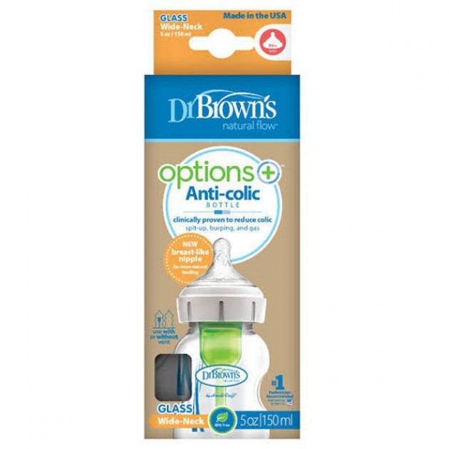 Dr Brown's 150ml Options PLUS Glass Baby Bottle Wide Neck