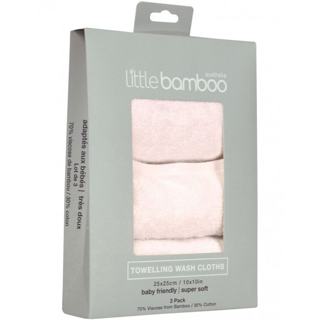Little Bamboo Towelling Washer 3pk - Dusty Pink