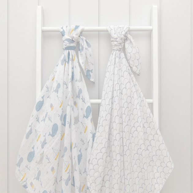 Living Textiles  2 pack Muslin Swaddle Wrap - Whale of a Time