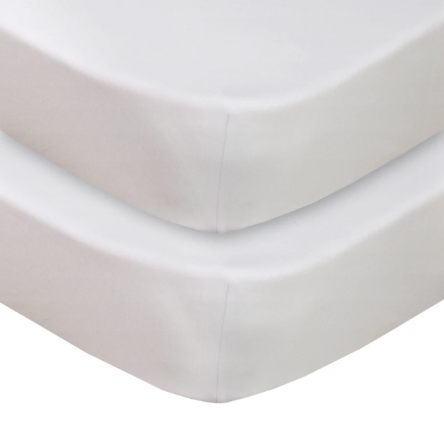 Living Textiles Jersey COT Fitted Sheet 2pk - White