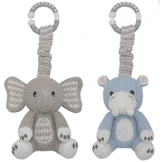 Living Textiles Stroller Toys 2pk - Elephant & Hippo