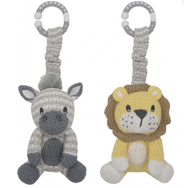 Living Textiles Stroller Toys 2pk - Zebra & Lion