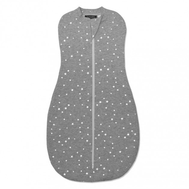 Living Textiles Zip Up Swaddle 0.2TOG 0-3 Months - Grey Stars