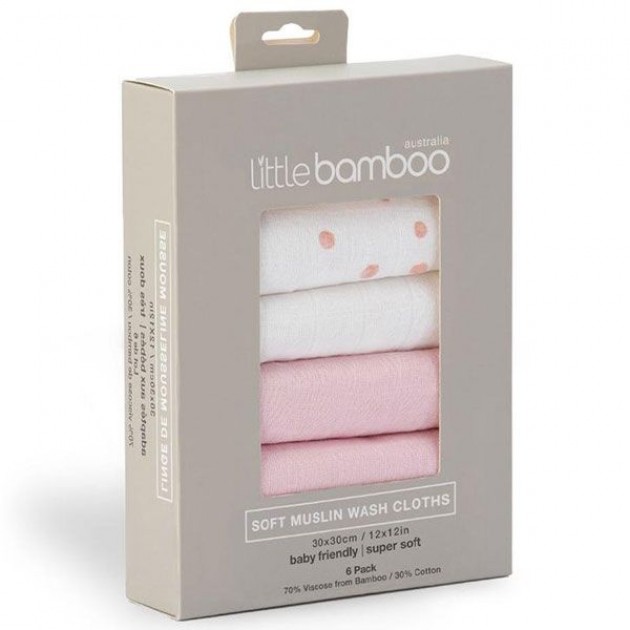 Little Bamboo muslin face washers 6 pack Dusty Pink