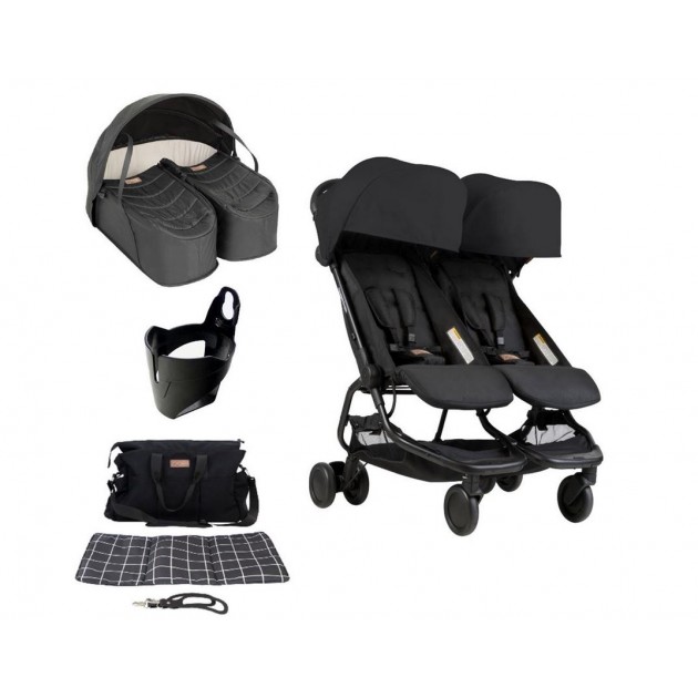Mountain Buggy Nano Duo Twin parents bundle with satchel and cup holder-  RRP $1178