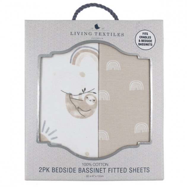 Living Textiles Bedside Sleeper Fitted Sheets 2pk Happy Sloth
