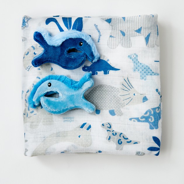 The Little Linen Company Mullet Pram Clips + Muslin - Blue