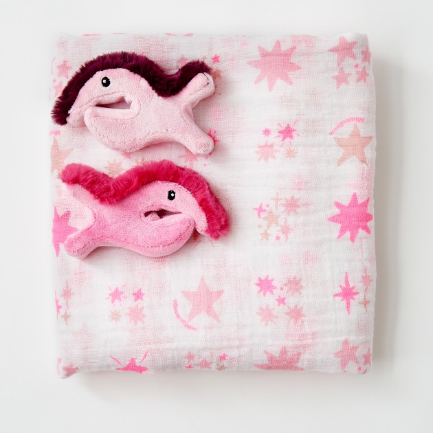 The Little Linen Company Mullet Pram Clips + Muslin - pink